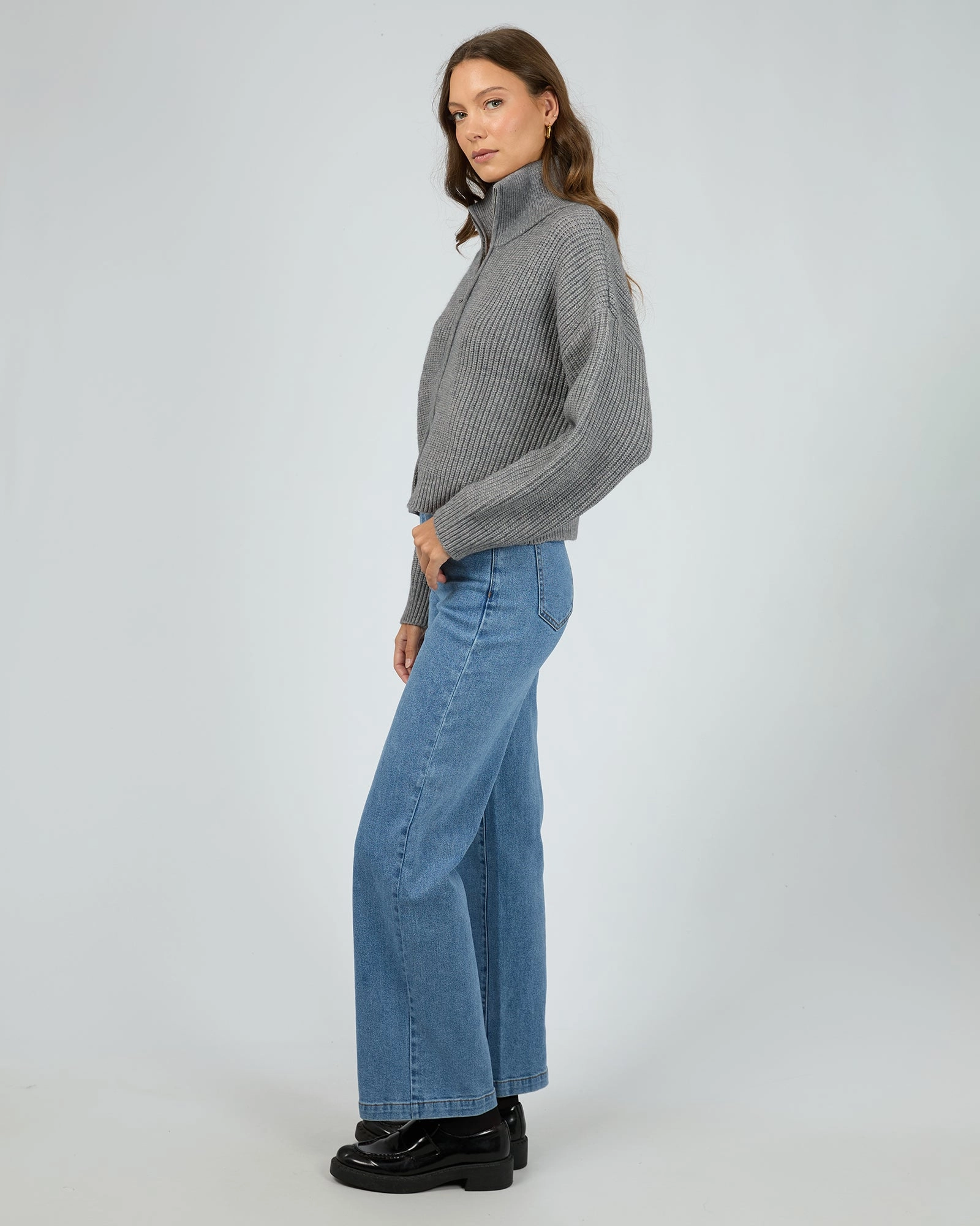 All About Eve Bridie Knit Zip Through Charcoal
