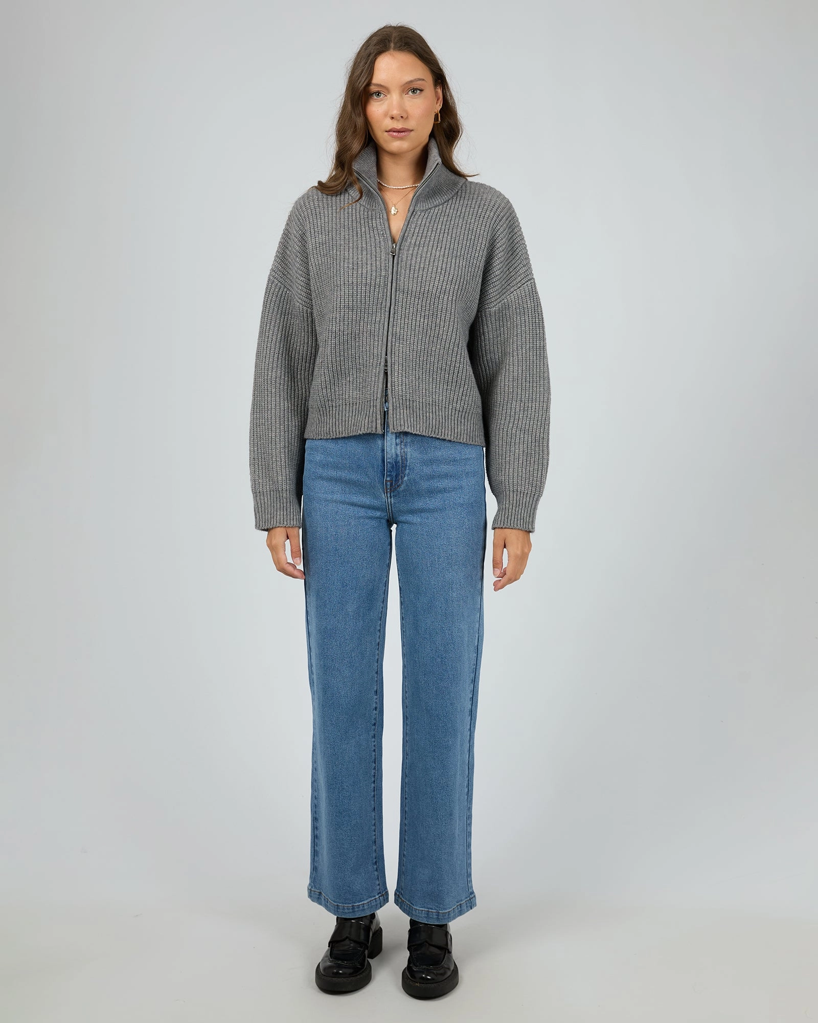 All About Eve Bridie Knit Zip Through Charcoal