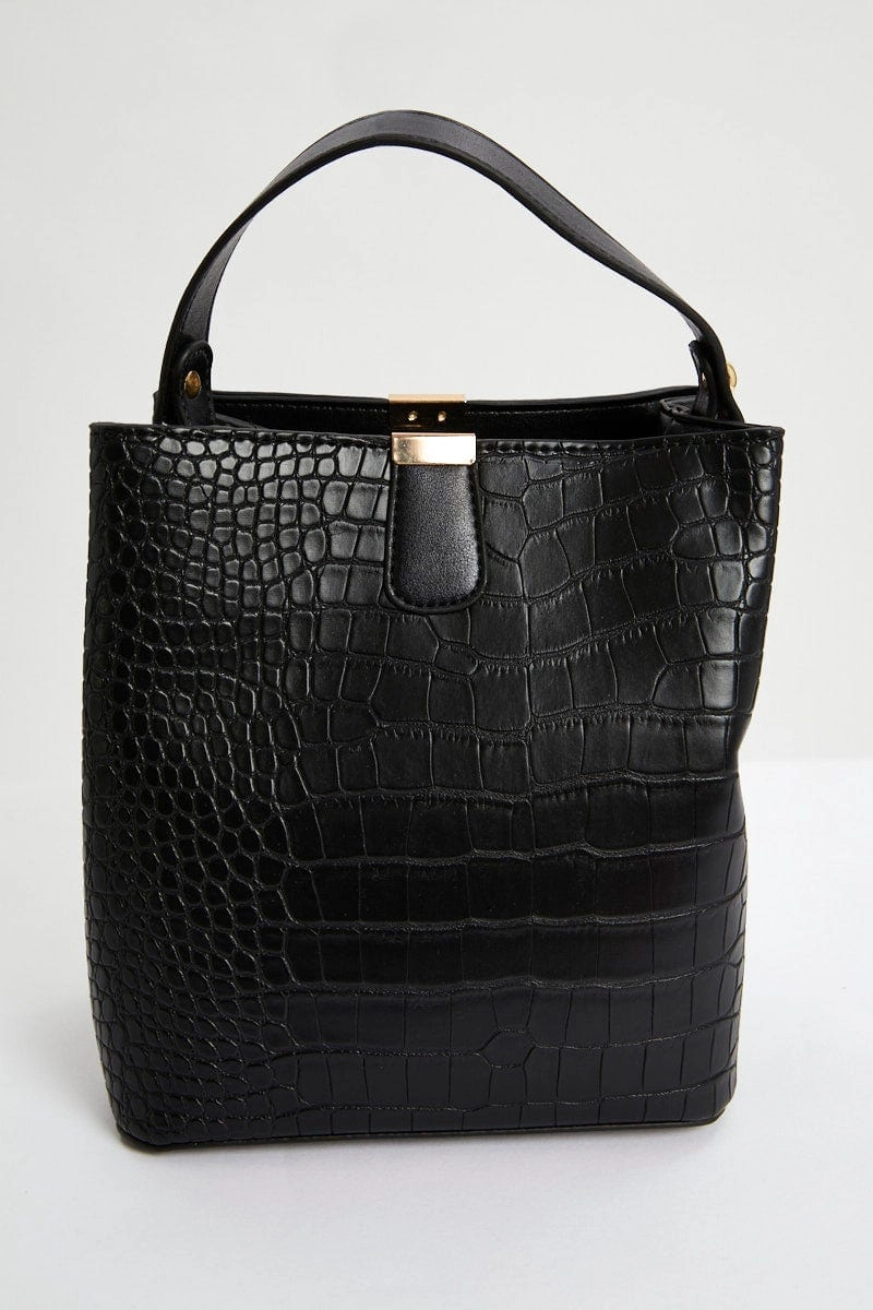 Black Croc Leather Handbag