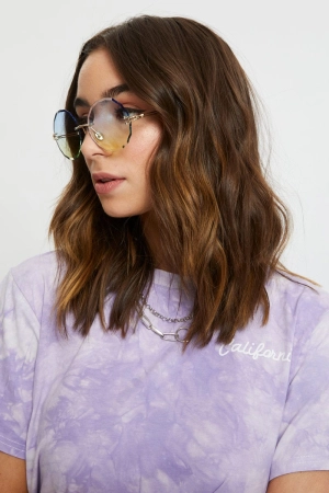 Blue Ombre Framless Scalloped Edge Round Sunglasses