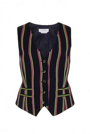 Coleridge Vest in Navy Multi Striped Wool