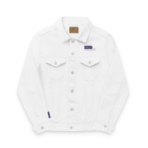 KPD Ministry Embroidered Unisex Denim Jacket - Trendy White Outerwear for All Occasions