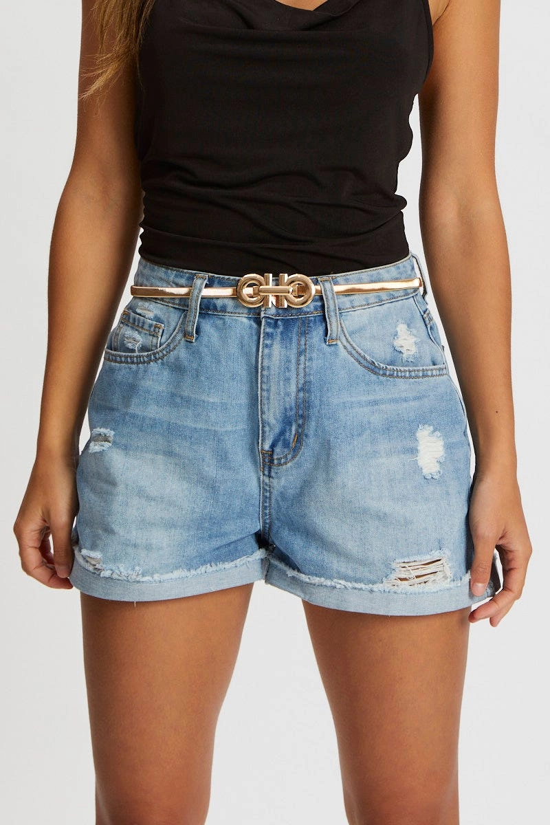 Metallic Metal Textured Buckle Stretched Belt