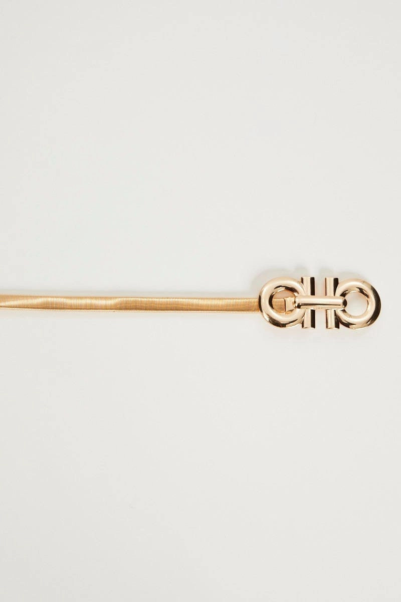Metallic Metal Textured Buckle Stretched Belt