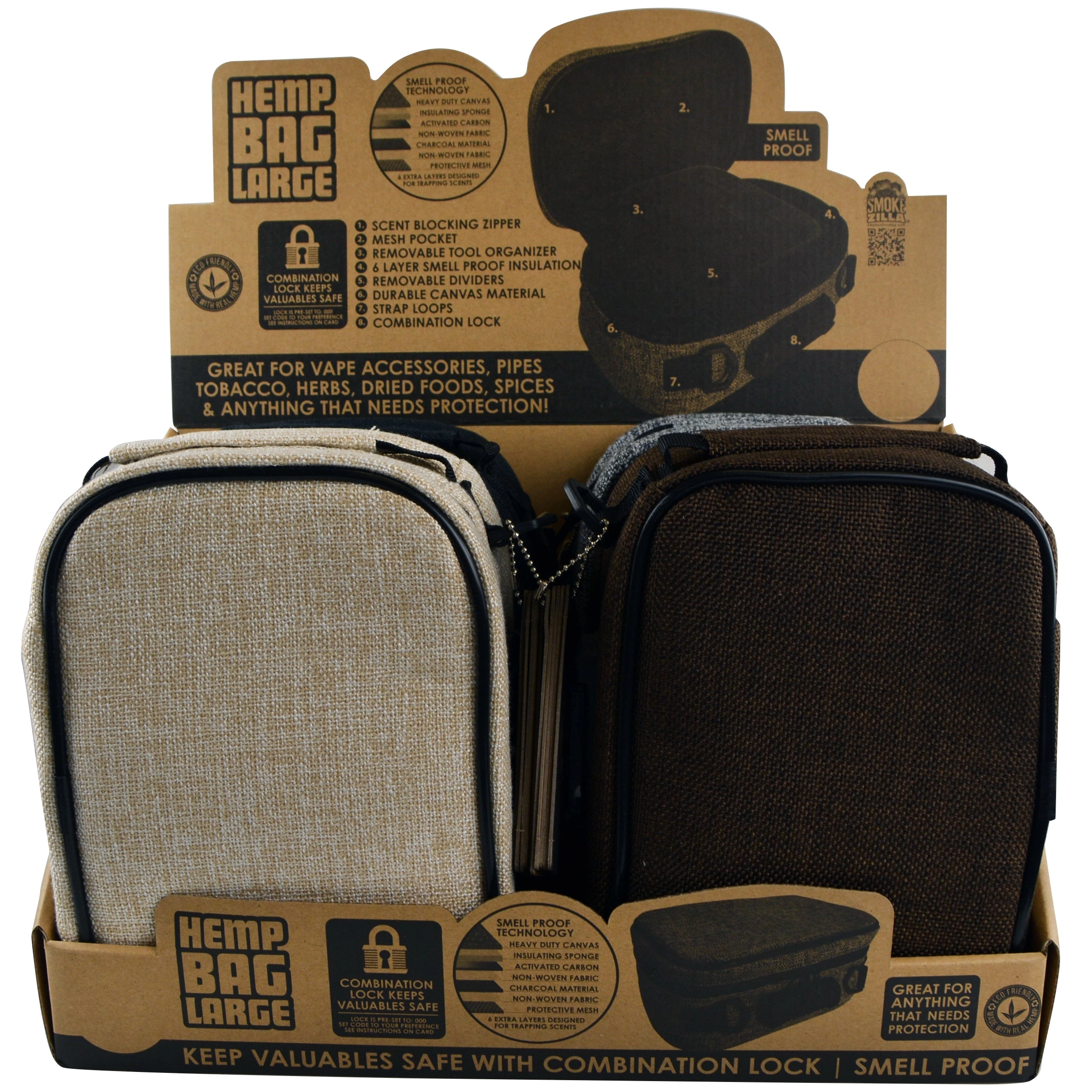 Smell Proof Canvas Lock Bag with Tool Organizer - 4 Pieces Per Retail Ready Display 22711