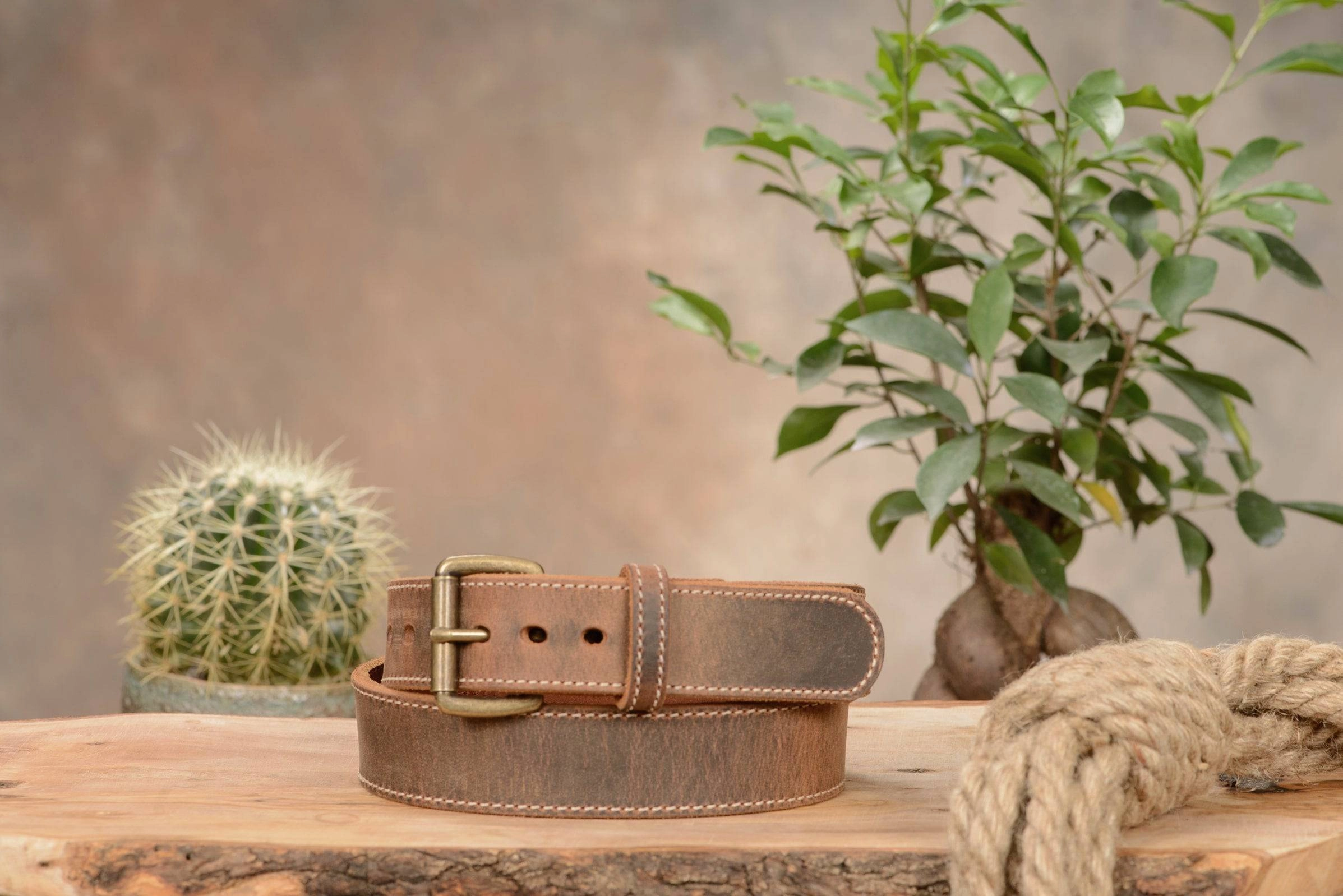 The Crazy Horse: Men's Oil Tanned Stitched Leather Belt Max Thick 1.50"
