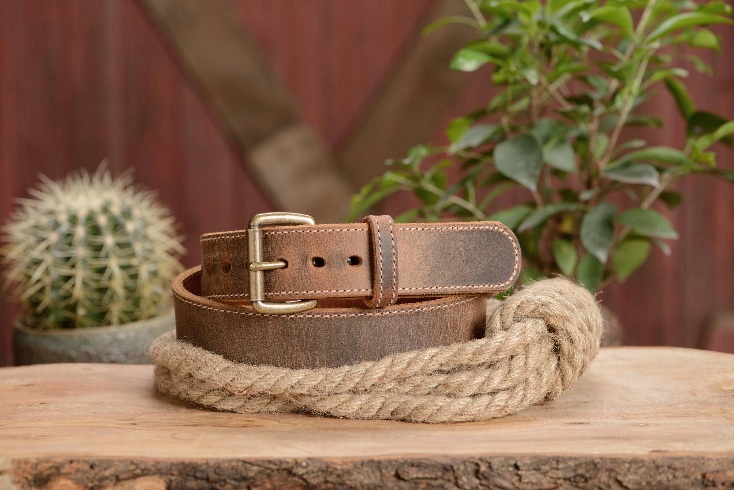 The Crazy Horse: Men's Oil Tanned Stitched Leather Belt Max Thick 1.50"