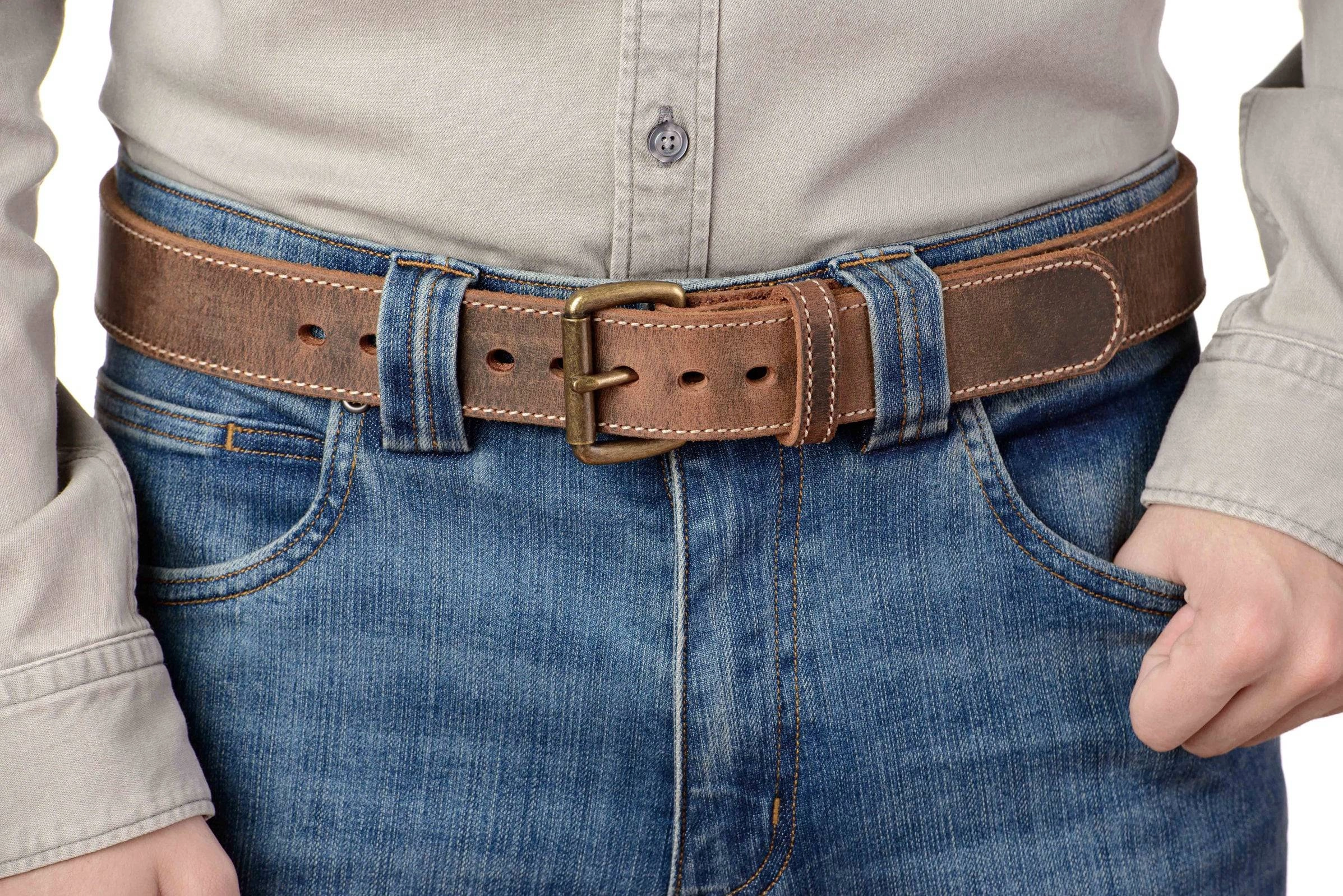 The Crazy Horse: Men's Oil Tanned Stitched Leather Belt Max Thick 1.50"