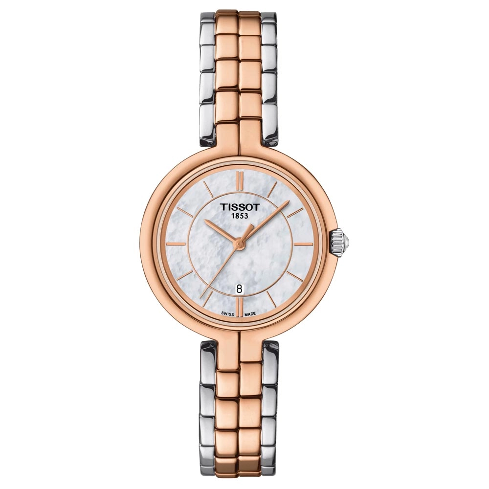 Tissot Flamingo 30mm MOP Dial Rose Gold PVD Steel Ladies Quartz Watch T0942102211100