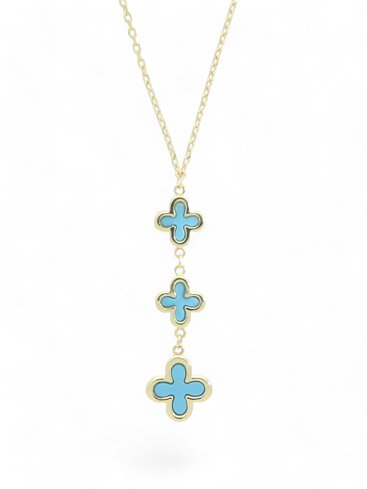 Turquoise Flower Drop Pendant Necklace in 9ct Yellow Gold