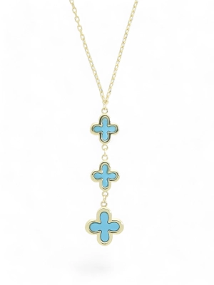 Turquoise Flower Drop Pendant Necklace in 9ct Yellow Gold