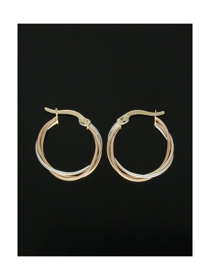 Twist Hoop Earrings 20mm in 9ct Yellow, White and Rose Gold