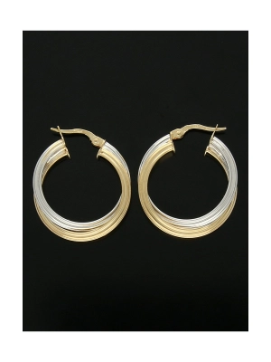Twist Hoop Earrings 29x25mm in 9ct Yellow & White Gold