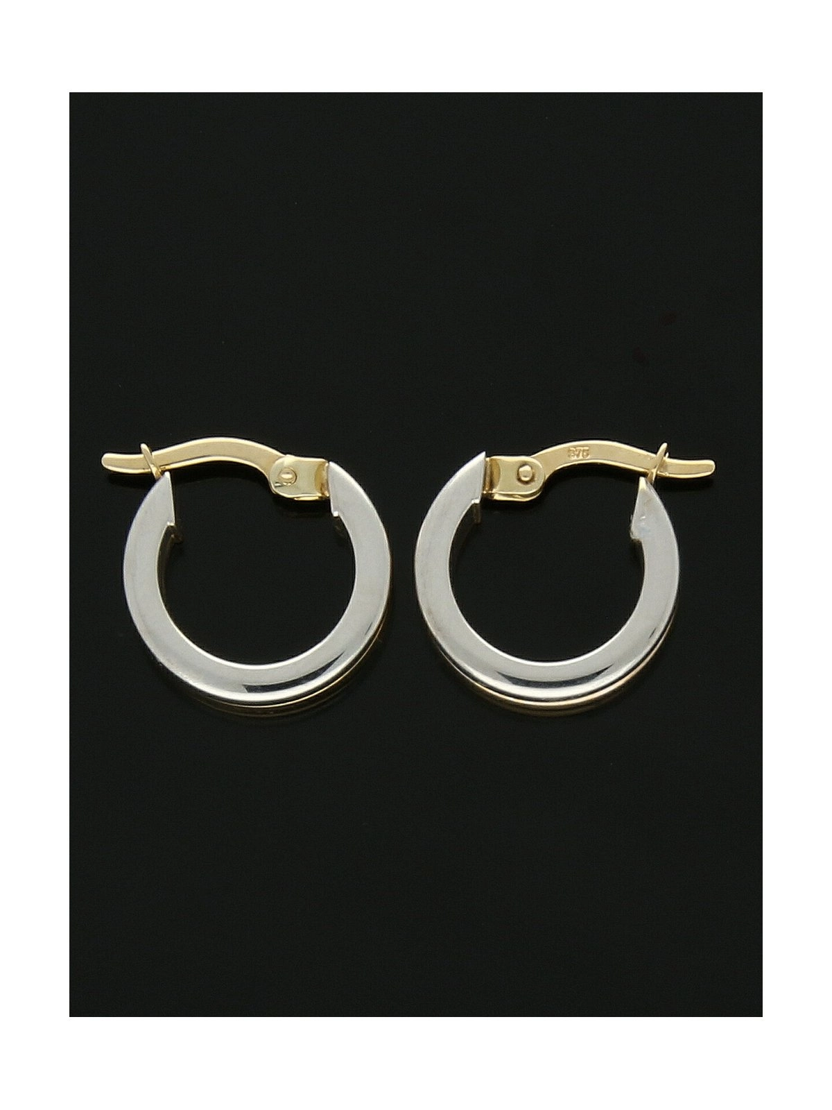 Two Row Hoop Earrings 14mm in 9ct Yellow & White Gold