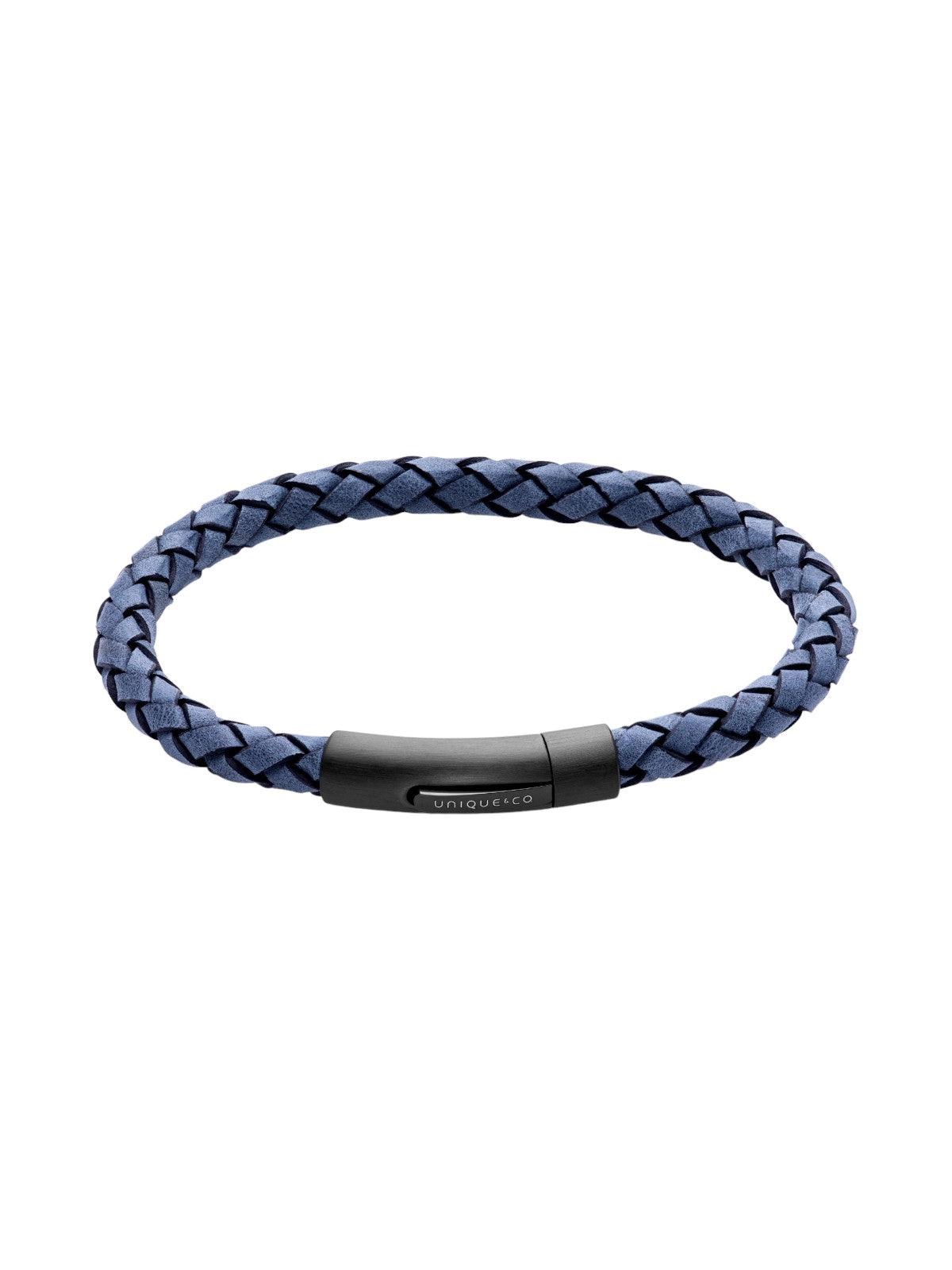 Unique & Co. 21cm Antique Blue Leather Bracelet with Matte Black Clasp
