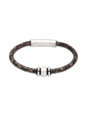 Unique & Co. 21cm Antique Brown Leather Bracelet with Steel Clasp