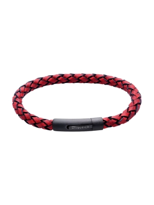 Unique & Co. 21cm Antique Red Leather Bracelet with Matte Black Clasp