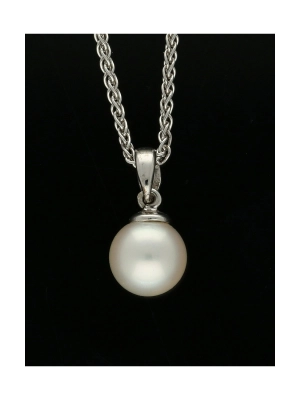 White Cultured Pearl Pendant Necklace in 9ct White Gold