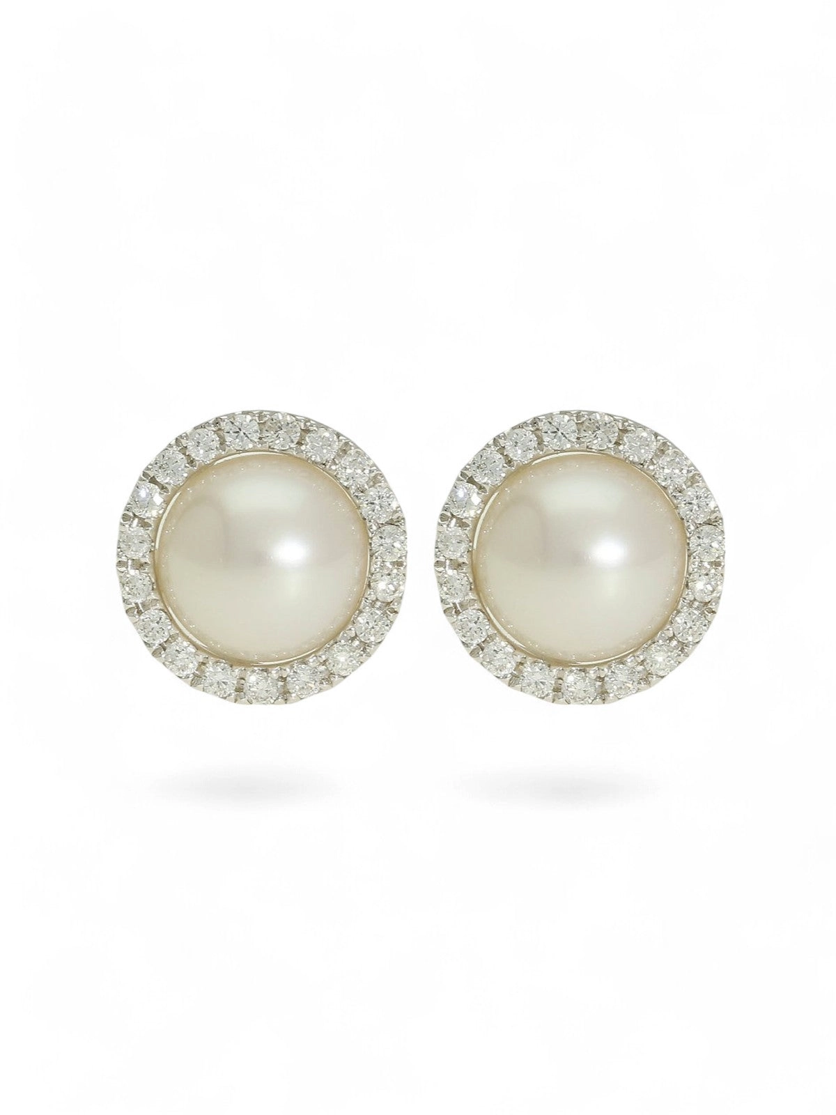 White Freshwater Pearl and Diamond Earrings in 18ct White Gold