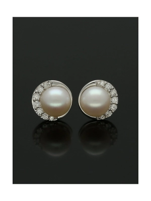 White Freshwater Pearl and Diamond Earrings in 18ct White Gold