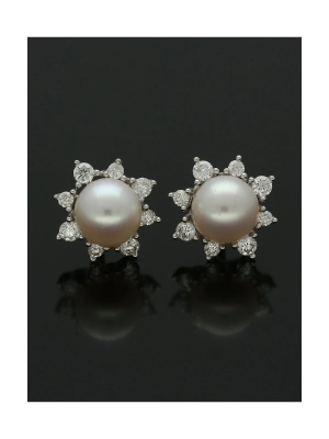 White Freshwater Pearl and Diamond Earrings in 18ct White Gold